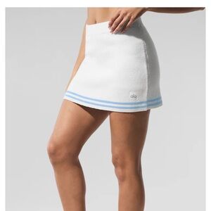 ALO Yoga White Mini Skirt with Blue Stripes